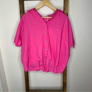 Easel Pink Cropped Button Up Blouse